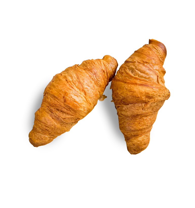 Two hand-laminated butter croissants